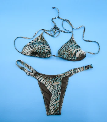 Victorias Secret Large Bikini Set Green Brown Safari Jungle Brazilian Swim New - Image 1 of 4
