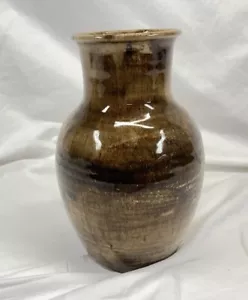 John Macomber signierte 1978 handgeworfene Keramikvase braun keine Späne oder Risse - Bild 1 von 5