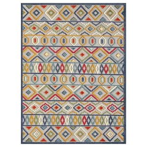 8' X 10' Ivory And Blue Southwestern Stain Resistant Indoor Outdoor Area Rug - Picture 1 of 4