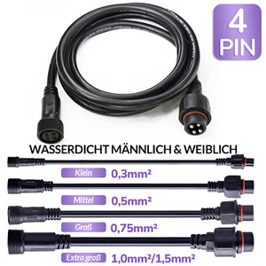 Wasserdicht Männlich & Weiblich 4 Pin 0,3mm²-2,5mm² Kabelstecker Buchse IP67 - Bild 1 von 17