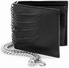 NWT Alexander McQueen Ribcage Bones Skull Logo Chain Black Leather Bifold Wallet