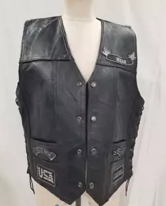 Chaleco de motociclista de cuero búfalo con placa de diamante para hombre talla L con parches - Imagen 1 de 4