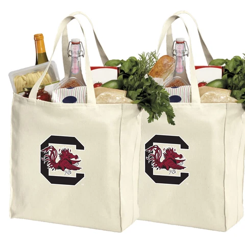 South Carolina Gamecocks Shopping Bags Grocery Tote 2 PC SET-NATURAL COTTON! Cover