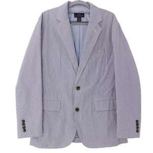 Brooks Brothers 346 Seersucker Sport Coat Sz M Blue White Striped Notch Lapel - Picture 1 of 17