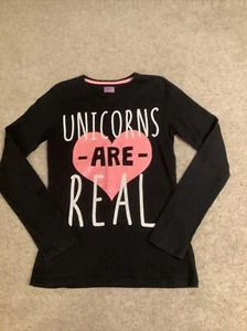 Girls F&F ’Unicorns Are Real’ Black Long Sleeved Top Age 10-11 years - Picture 1 of 2