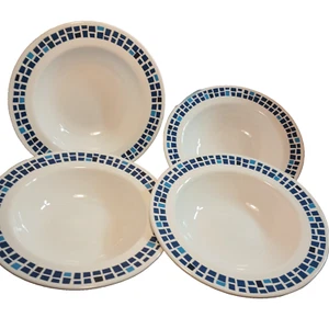 Corelle Colori Preziosi Blu 4 Ciotole Pasta Bordo Piatto Larghezza 10 1/2" Vetro BIANCO - Foto 1 di 24