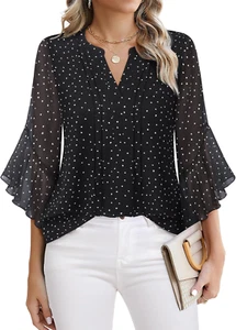 Women's 3/4 Sleeve Tops Dressy Casual Business Work Blouses Chiffon Office Shirt - Picture 1 of 4