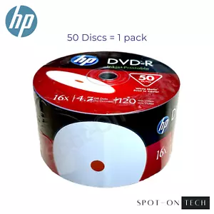 50 HP DVD DVD-R White Inkjet Printable 16X 4.7GB Blank Media Disc SAME DAY SHIP - Picture 1 of 7