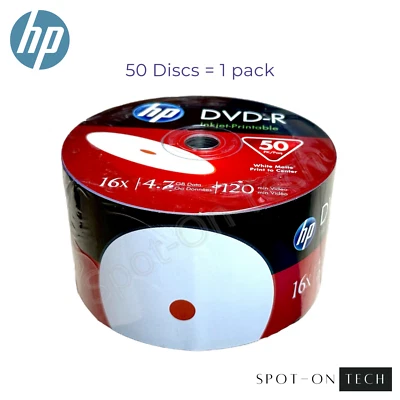 50 HP DVD DVD-R White Inkjet Printable 16X 4.7GB Blank Media Disc SAME DAY SHIP - Image 1 of 4