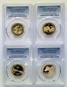 2009, 2010, 2011 & 2012 S $1 Sacagawea Dollar Proof PCGS 69 Four Coin Set - Picture 1 of 4