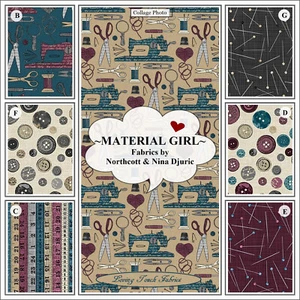 NORTHCOTT, "MATERIAL GIRL", SEWING, BUTTONS, MACHINE FABRIC PRICED @ 1/2 YD - Picture 1 of 8