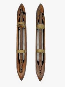 HOLZ SHUTTLE Weben Boot Webstuhl Mühle für Wand Knospe Vase Halter 2er Set Vintage - Bild 1 von 18