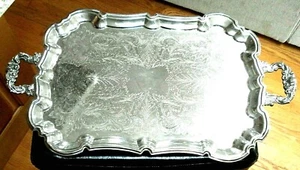 OLD Heavy International Silver Co. Large Silver-Plated Footed Serving Tray - Picture 1 of 11