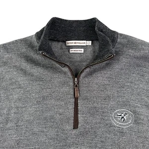 Peter Millar Merino Wool Sweater Mens L Gray Heavy Mock Neck 1/4 Zip Pullover - Picture 1 of 11