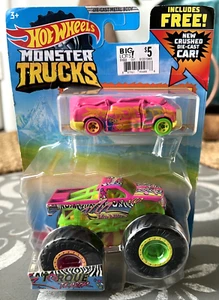 Hot Wheels TORQUE TERROR Monster Trucks w/Crushed Die Cast Car! Toy Zebra Truck - Picture 1 of 3