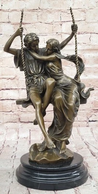 Scultura In Bronzo Firmata Cesaro Vintage Uomini E Donne In Arte Nouveau - Immagine 1 di 4