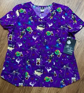 Disney NWT’s The Nightmare Before Christmas Purple Women size L V-Neck Scrub Top - Picture 1 of 5