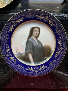 Antiker Royal Vienna Stil Portrait Teller Allegorische Ernte Kobalt 24k Gold - Bild 1 von 4