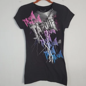 Tapout Kurzarm Rundhals Grafik T-Shirt Damen M Schwarz Mulit Y2K Punk - Bild 1 von 5