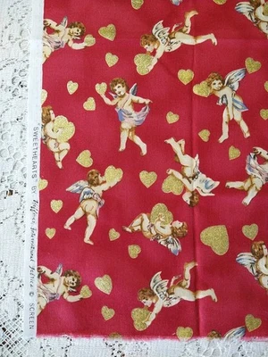 REMNANT "SWEETHEARTS" BY HOFFMAN ANGELS w/GOLD Accents Hearts Red 18"x12" + - Image 1 of 4