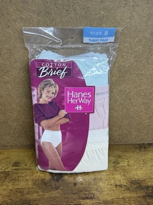Vintage 1997 Hanes Her Way Cotton Briefs / Underwear Womens Size 8, Set Of 3 - Image 1 of 4