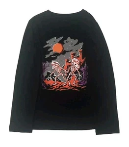 Boys Long Sleeve Black Dinosaur Skeleton Halloween T-Shirt Tee Shirt Size 8 - Picture 1 of 3