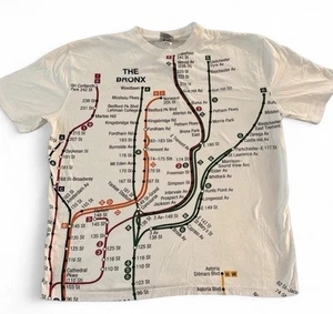 T-Shirt Vintage NYC Subway Line Map Bronx Autentica Santiago Sport XL Uomo Nuova - Foto 1 di 22