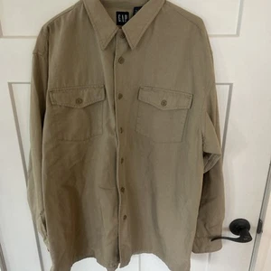 Vintage Gap Men’s Khaki Tan Two Pocket Utility Heavy Shirt Size L EUC-Flawless! - Picture 1 of 13
