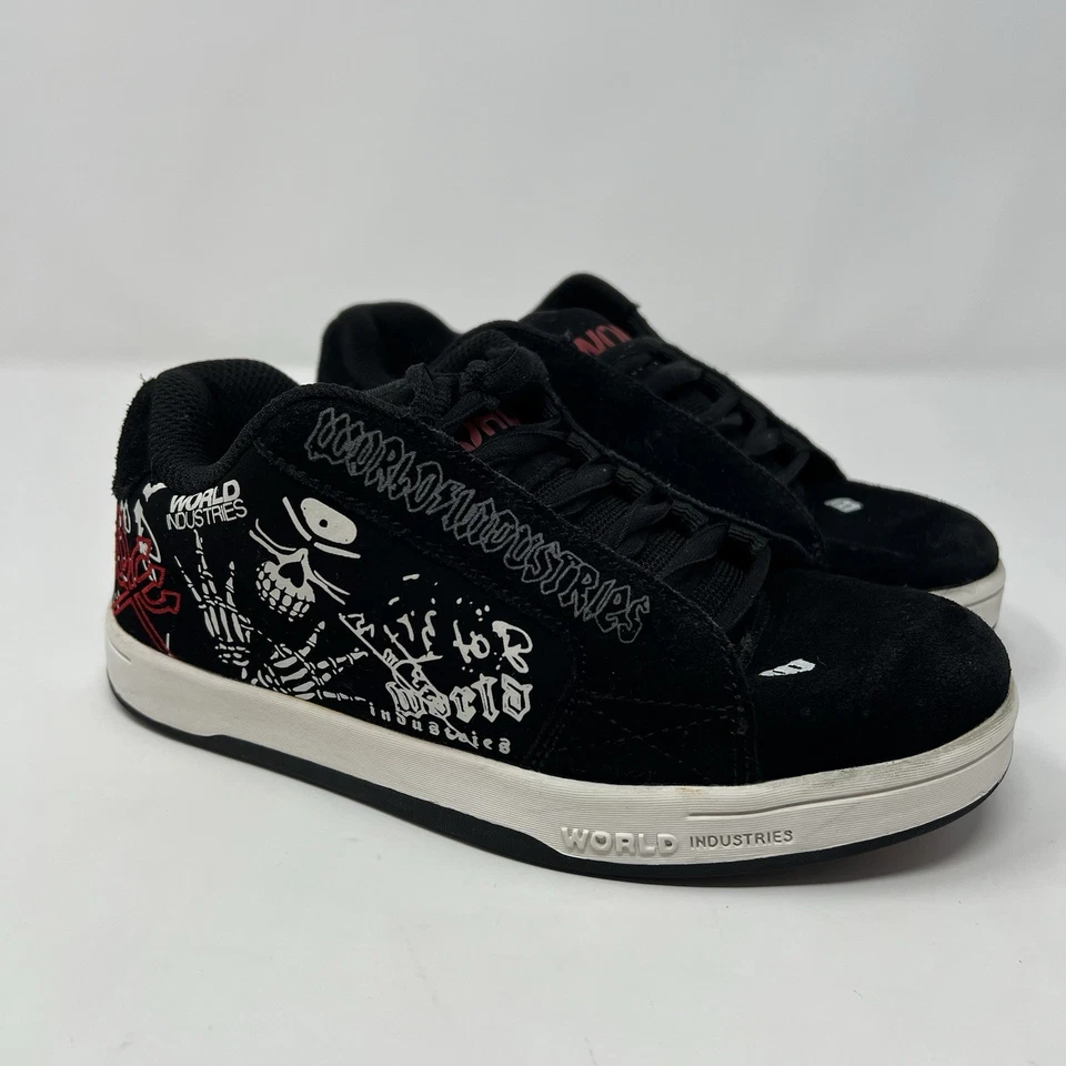 World Industries Y2K Zapatos de Skate Juveniles Talla 2 Negro Rojo Calaveras Parte Superior Baja F206481 Foto 1 de 4