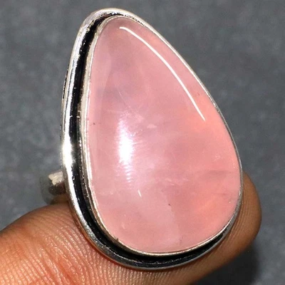925 Серебряное покрытие розового кварца кольцо ручной работы ювелирных изделий размер США 11 JW - Изображение 1 из 3