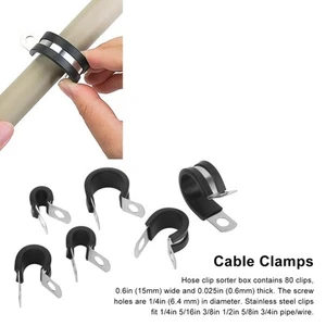 80Pcs Cable Clamps Set 1/4in - 3/4in With Sorter Box Stainless Steel Pipe Tub UK - Picture 1 of 22