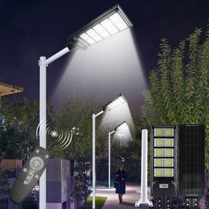 LED Commercial Solar Street Light - 9000K Super Bright Road Lamp Dusk-to-Dawn - Picture 1 of 22