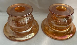 Vintage Federal Orange Iridescent Marigold Candle Stick Holder Set 2 - Bild 1 von 6
