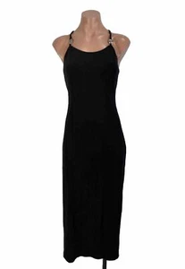 XOXO vintage Y2K Black Slinky Racerback Cocktail Party Dress Midi Slip Bodycon - Picture 1 of 11
