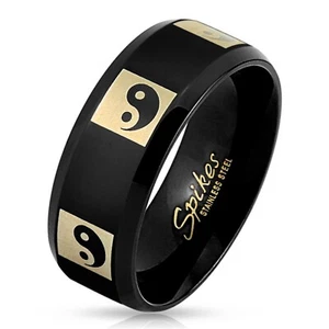 Stainless Steel Men's Black Yin-Yang Band Ring Size 10 - Picture 1 of 1