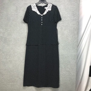 Dressbarn Dress Womens 8 Sheath Black Polka Dot Lace Collar Short Sleeve Ladies - Picture 1 of 8