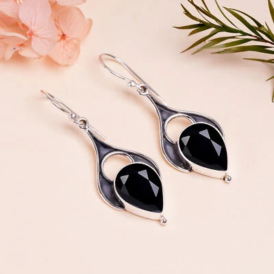 Black Onyx Gemstone 925 Sterling Silver Jewelry Earring, Designer Earring - Image 1 of 4