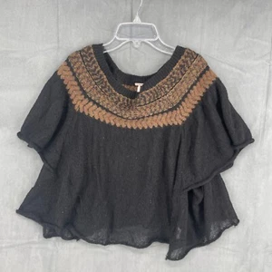 Free People Blouse Womens XS Black Knit Round Neck Short Sleeve Wool Blend - Picture 1 of 8