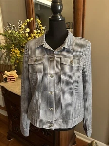 New WO Tag Blue & White Gingham Check Jacket Women's Size M $99.00 - Picture 1 of 10