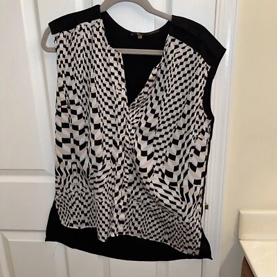 Blusa túnica Milano negra beige blanca con patrón de camiseta sin mangas para mujer talla mediana Foto 1 de 3