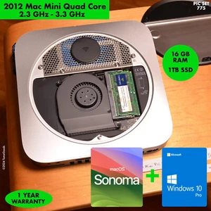 MacOS SONOMA + WINDOWS 10 PRO 2012 Mac Mini 2.3GHz i7 QUAD CORE 16GB RAM 1TB SSD - Picture 1 of 14