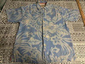 Tommy Bahama Shirt M Silk Blue Hawaiian Button Up Short Sleeve 100% Silk EUC - Picture 1 of 8