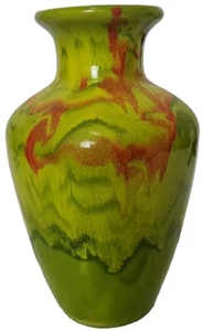 California Pottery Drip Glaze Vase MCM In Lime Green and Orange 467 USA 9" Retro - Picture 1 of 14