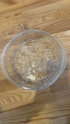 VINTAGE Libbey Glass Oven-Safe Bowl 10 " Diameter Clear Embossed Fruit Design - Image 1 of 2