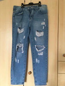 Damen Mom Destroyed Jeans Zerrissene Denim Hose Distressed Ankle Boyfriend Pants - Bild 1 von 7