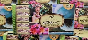 Hawaiian AlohaMacs Chocolate Macadamia 5 BOXES= 1 lb 9oz Mac Nut Same-Day ship - Picture 1 of 1