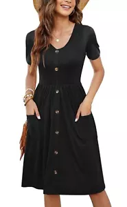 Women Summer Casual Short Sleeve V Neck Dresses Button Down Sundress Beach Va... - Picture 1 of 4