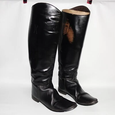 Vintage 1940s Black Leather Equestrian Motorcycle Riding Boots Sz 10 Made In USA - Image 1 of 4