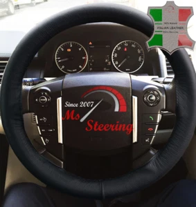 FOR RANGE ROVER L322 02-12 BLACK LEATHER STEERING WHEEL COVER WITH BLACK STIT - Picture 1 of 4