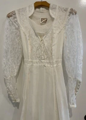 Maxi Vestido De Colección Años 70 Gunne Sax Jessica Beige Renacimiento Boda Perla Acentos Foto 1 de 4